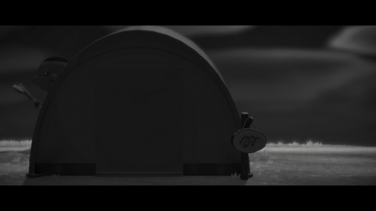 animal crossing avatar hiding behind new villager's tent with ax