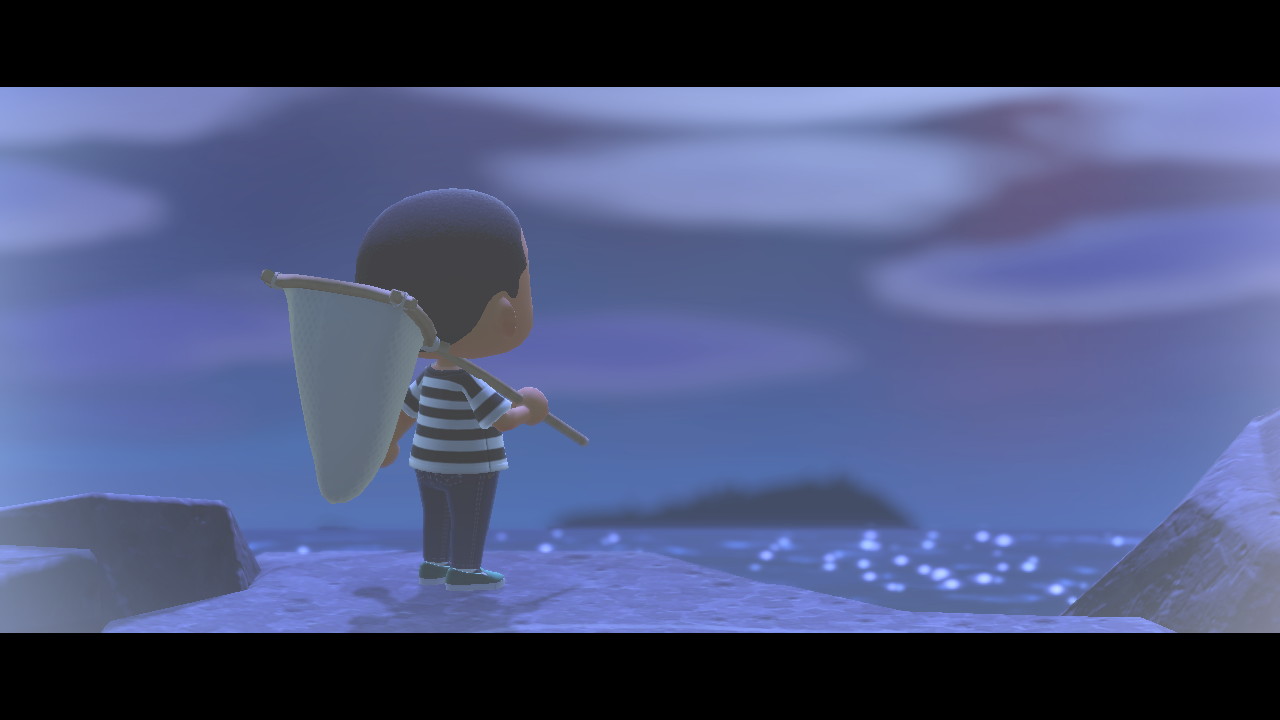 animal crossing avatar staring whistfully out at sea